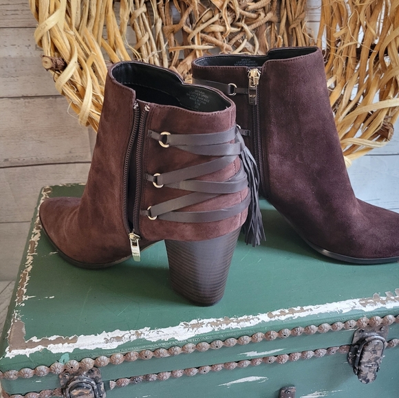 Marc Fisher Kadey Chocolate Brown  Suede Fringe Ankle Boots - Picture 3 of 7